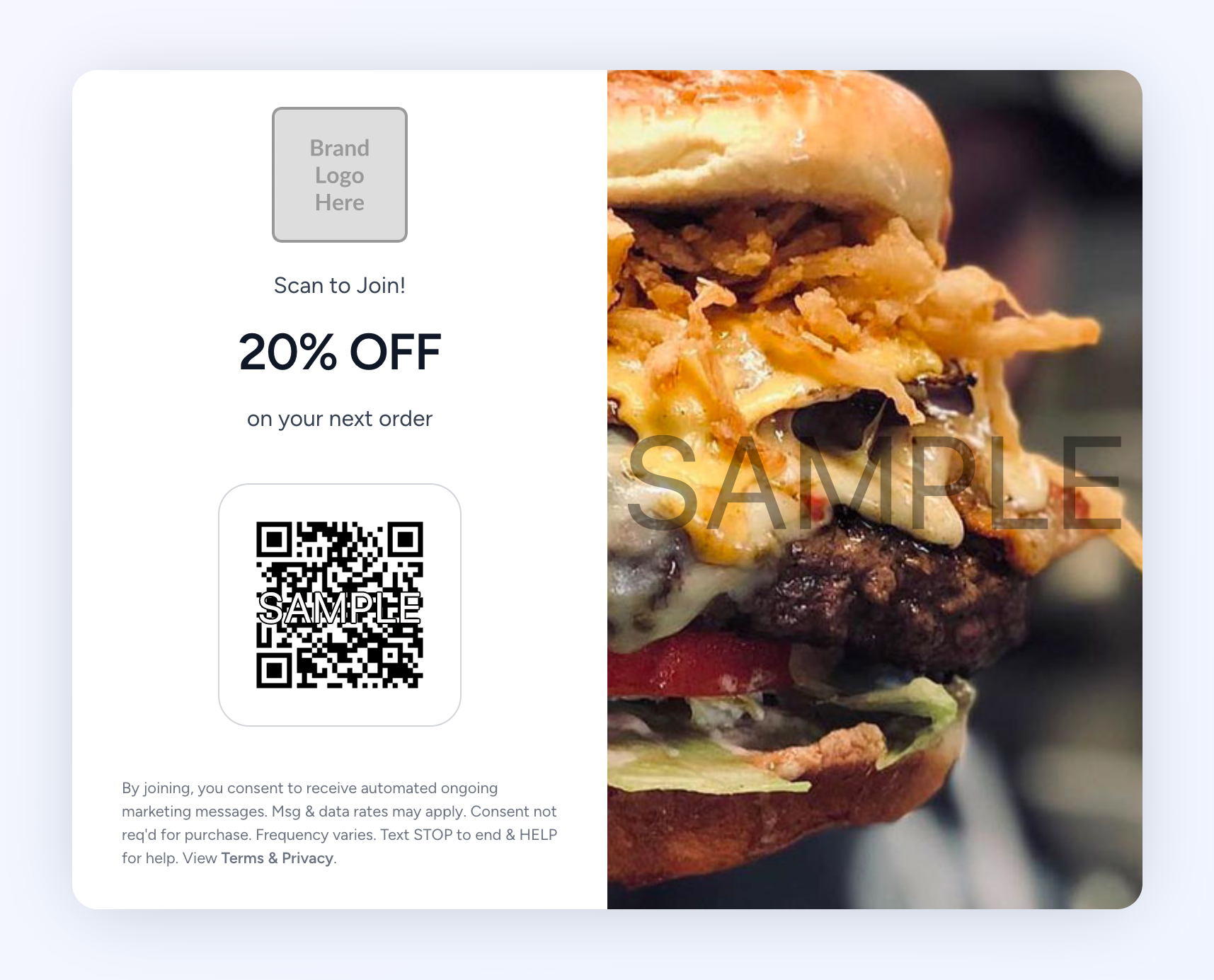 QR code widget on restaurant website showing 'Scan to Join' with promotional offer
